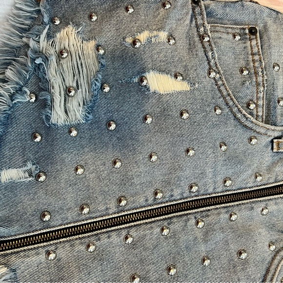 Carmar Los Angeles Belinda Rhinestone Mini jeans Skirt Size 26 - Picture 12 of 13